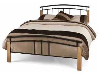 4ft6 Black Metal & Beech Wooden Bed Frame